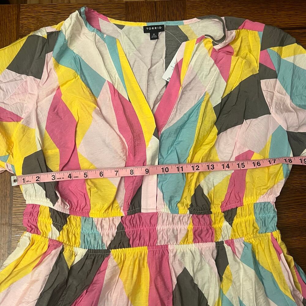NWT Torrid 0 L 12 Giant Geo Tiered Maxi Dress Plus Pink Yellow Pockets - Picture 14 of 16